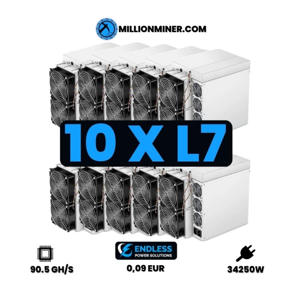 10x BITMAIN ANTMINER L7 9.05 GH/s - 9050MH (hosted for 0,08EUR) - 90500 MH TOTAL (NEW)